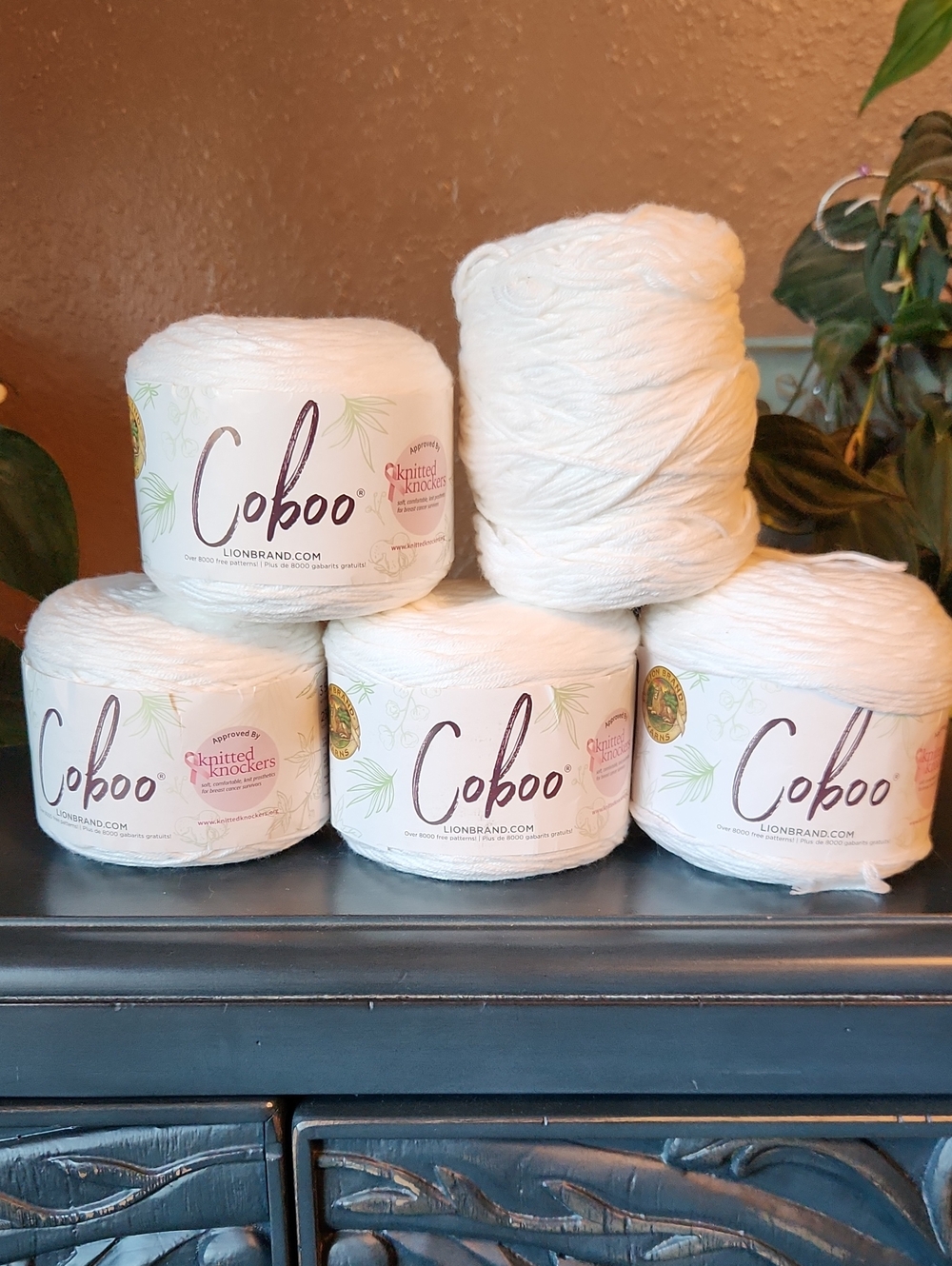 Coboo White Cotton-Modal Yarn, Bundle Of 5, Same Dye Lot